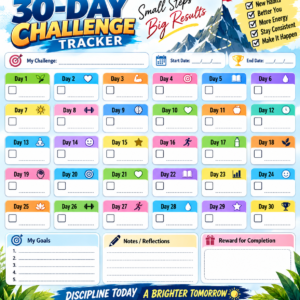 30-Day Challenge Tracker – Editable Canva Template | Daily Habit Tracker, Goal Planner & Progress Checklist