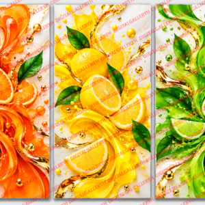 Citrus Splash Trio – Vibrant Orange, Lemon & Lime Abstract Wall Art