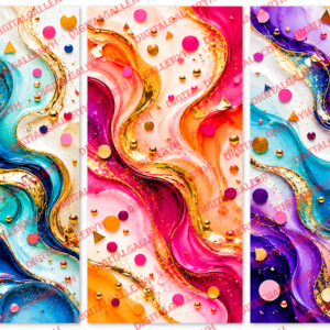 Playful Confetti Abstract Wall Art Set of 3 – Colorful Fluid Marble Designs