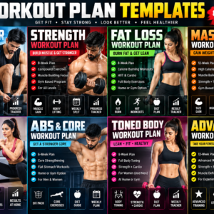 Workout Plan Templates – Beginner, Strength, Fat Loss & Muscle Gain | Editable Fitness Design