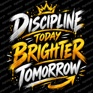 Discipline Today, Brighter Tomorrow – Premium Motivational T-Shirt Design | 3D Gold Typography 🔥