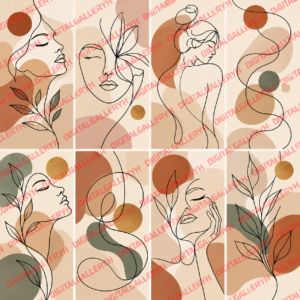 Neutral Lines Set – Minimalist Abstract Faces & Curves Wall Art