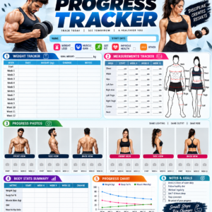 Fitness Progress Tracker – Weight, Body Measurements & Progress Photos | Editable Canva Template