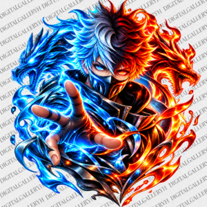 5D Anime Fire & Ice T-Shirt Design