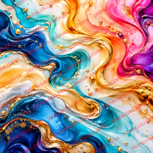 Luxury Fluid Abstract Art – Colorful Marble Waves with Golden Details