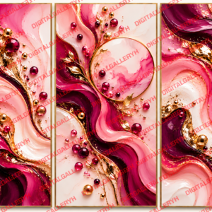 Berry Blend Abstract Wall Art Set of 3 – Raspberry, Plum & Blush Pink Fluid Art