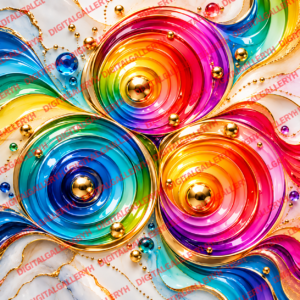 Rainbow Ripple Trio – Vibrant 3D Abstract Art with Golden Accents