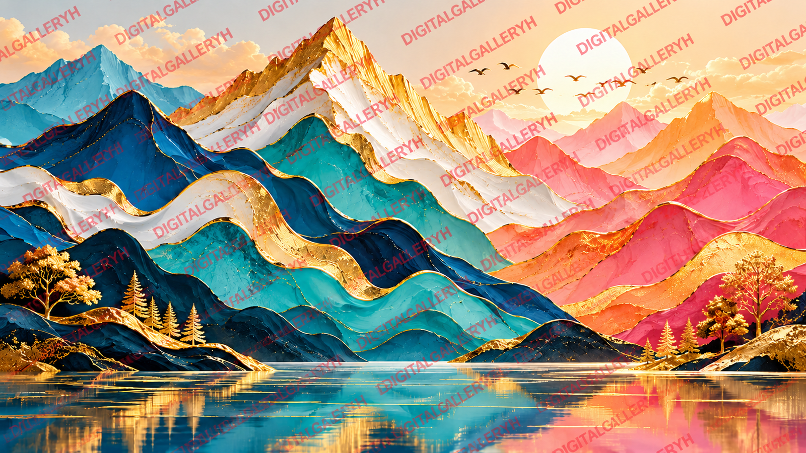 Abstract Mountains Set – Luxury Layered Mountain Landscape with Golden Details