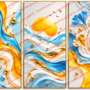 Sunny Side Collection – Abstract Wall Art Set of 3 | Yellow, White & Sky Blue Luxury Decor