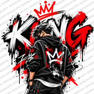 King Streetwear Graffiti T-Shirt Design – Red & Black Anime Style PNG