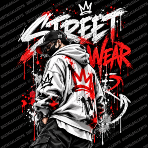 Streetwear King – Red & White Graffiti Oversized T-Shirt Design PNG
