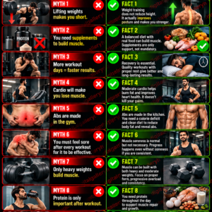 Gym Myths vs Facts – Fitness Truth & Muscle Building Guide | Premium Gym image💪🔥