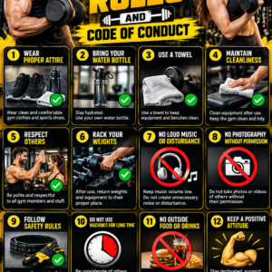 Gym Rules and Code of Conduct Poster Template | Professional Fitness Gym Wall Poster