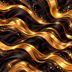 Black Gold Waves – Luxury Abstract Art with Golden Line Patterns