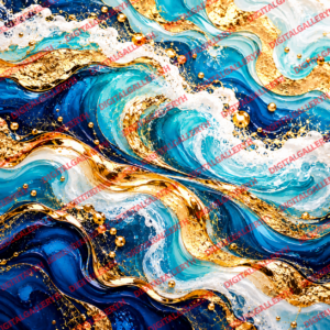 Ocean Waves Gold – Luxury Blue & Gold Abstract Fluid Art