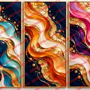 Sunny Side Collection – Gold Leaf Waves | Luxury Abstract Wall Art Set of 3