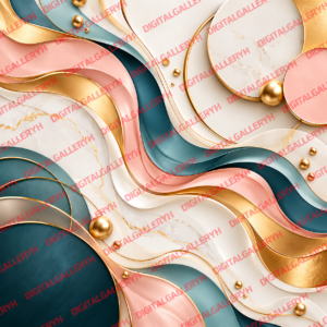 Minimalist Abstract Art – Luxury Teal, Blush Pink & Gold 3D Waves