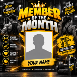 Gym Member of the Month – Premium Black & Gold Fitness Social Media Template 💪🏆