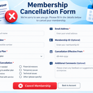 Membership Cancellation Form – Professional Blue & White Template | Editable Canva Design