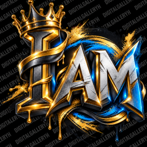 I AM – Premium 5D Royal Gold & Blue 3D Typography T-Shirt Design 👑