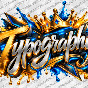 5D Royal Typography T-Shirt Design – 3D Gold & Chrome Neon Streetwear PNG