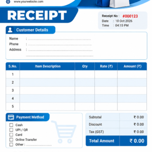 Editable Blue & White Business Receipt Template | Professional Invoice & Payment Receipt Canva Template