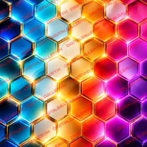 Hexagon Glow Set – 3D Neon Honeycomb Gradient Art