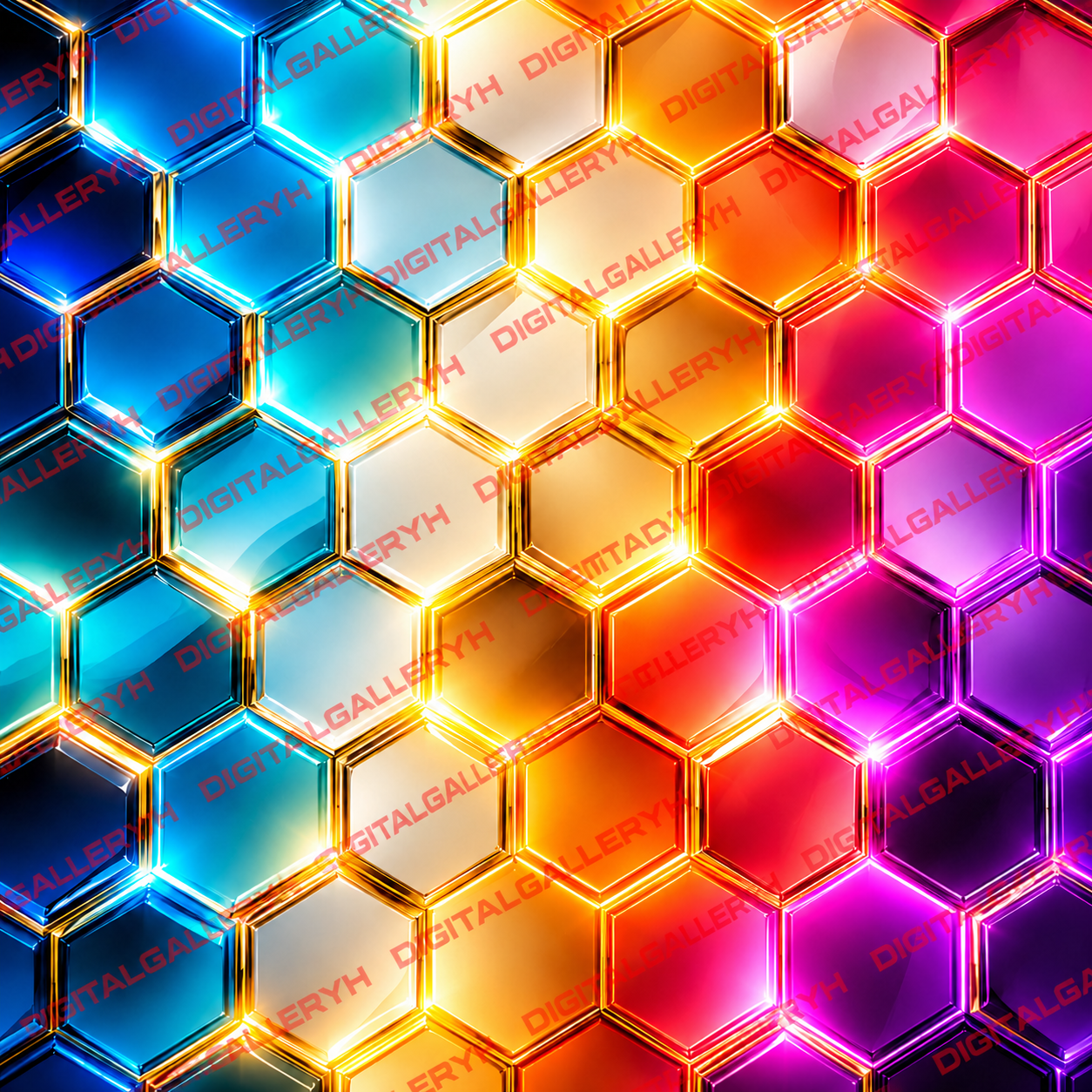 Hexagon Glow Set – 3D Neon Honeycomb Gradient Art
