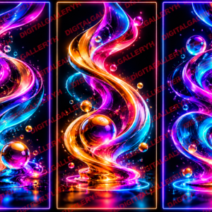 Neon Dreams Trio – Glowing Neon Abstract Art on a Dark Background