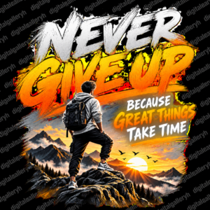 Never Give Up – Motivational Quotes T-Shirt Design | Premium 5D Streetwear Graphic 🔥