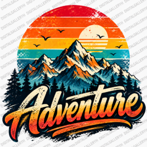Vintage Adventure Sunset Mountain T-Shirt Design PNG – Retro Outdoor Graphic