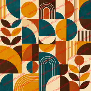Mid-Century Modern Shapes – Retro Geometric Art in Mustard, Teal & Brown