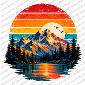 Vintage Retro Mountain Sunset T-Shirt Design – Nature Adventure Graphic