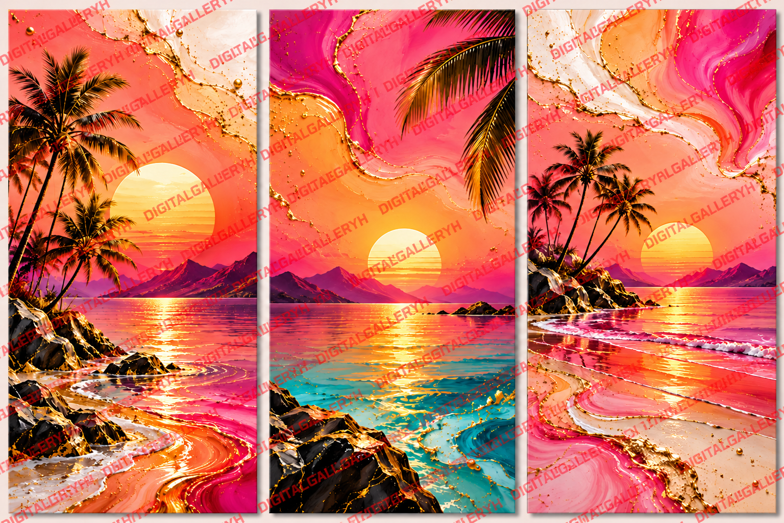 Tropical Sunset Trio – Luxury Abstract Wall Art Set of 3