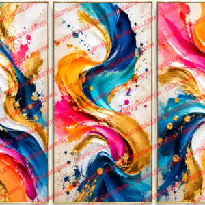 Vibrant Brushstrokes Set of 3 – Luxury Abstract Wall Art with Gold Accents
