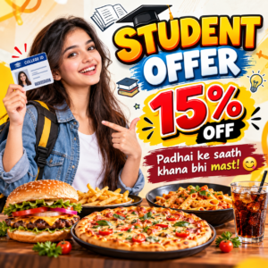 Student Offer Restaurant Promotion – 15% OFF | Editable Canva Template