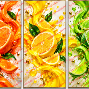 Citrus Splash Trio – Vibrant Orange, Lemon & Lime Abstract Wall Art