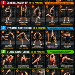 Gym Warm-Up & Stretching Guide – Complete Workout Exercise Poster | HD Fitness image 💪