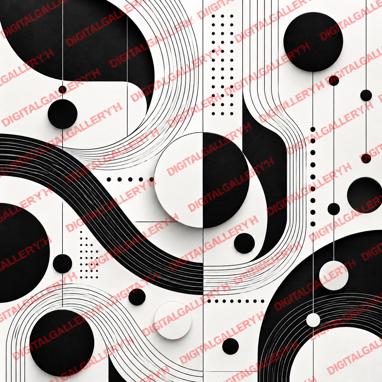 Line & Dot Balance – Minimalist Black and White Geometric Abstract Art