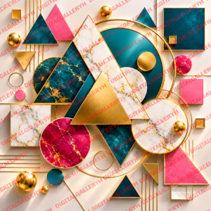 Geometric Harmony Set – Luxury 3D Abstract Shapes in Gold, Teal & Pink