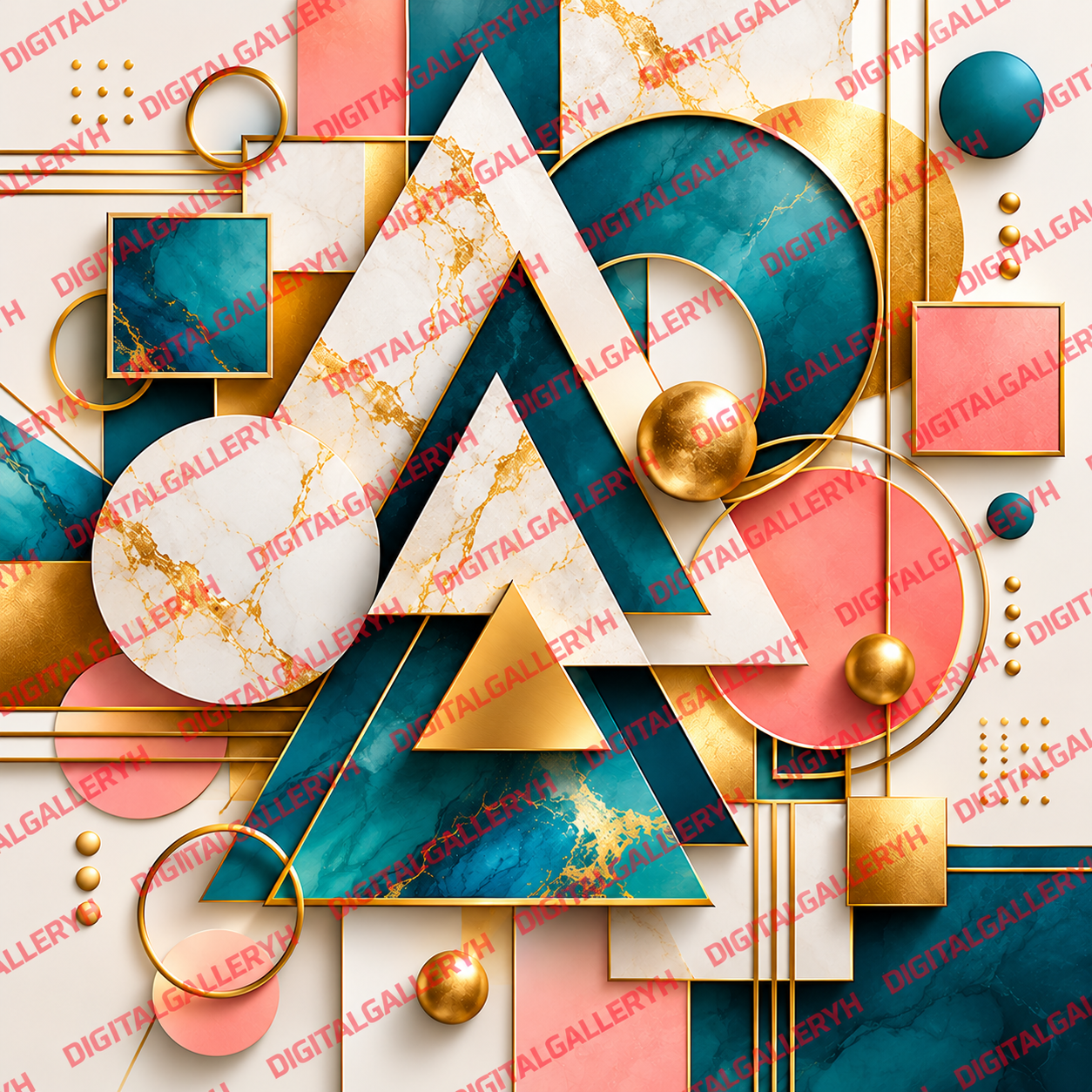 Geometric Harmony Set – Luxury 3D Abstract Art with Triangles, Circles & Squares
