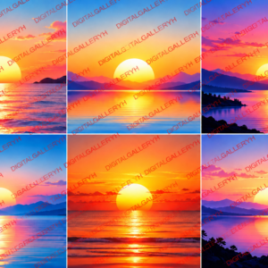Sunrise Horizon Set – Colorful Gradient Sky & Glowing Sun Digital Art