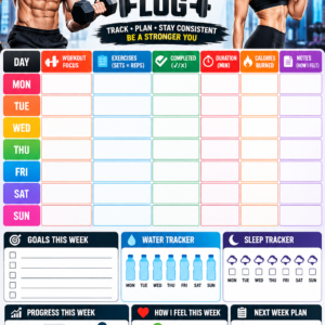 Weekly Workout Log – Editable Fitness Tracker Canva Template | Workout Planner & Progress Tracker